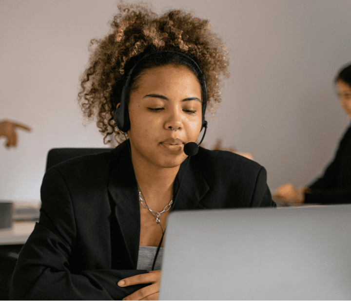 Customer support representative with headset